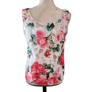 Custom From Collars to Cuffs Floral Lace Cutout Tank Top Boho Artsy Roses Size M